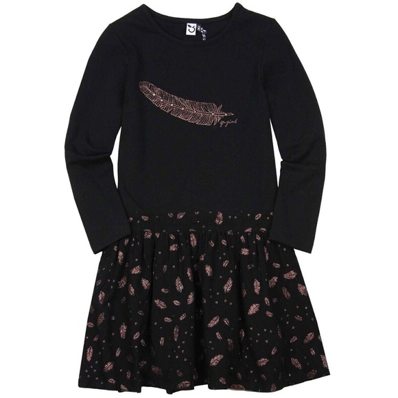 3 POMMES Girl's Dress with Glittery Feather Print, Sizes 7/8 128 cm - Picture 1 of 6